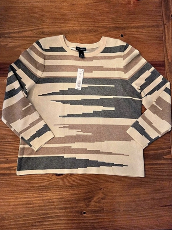 Investments Sweaters - Investments Womens XL Sweater NWT $69 Geometric Striped Neutral Long Sleeve Knit